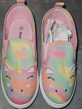 Girls' Pastel Rainbow Unicorn Slip-On Sneakers -